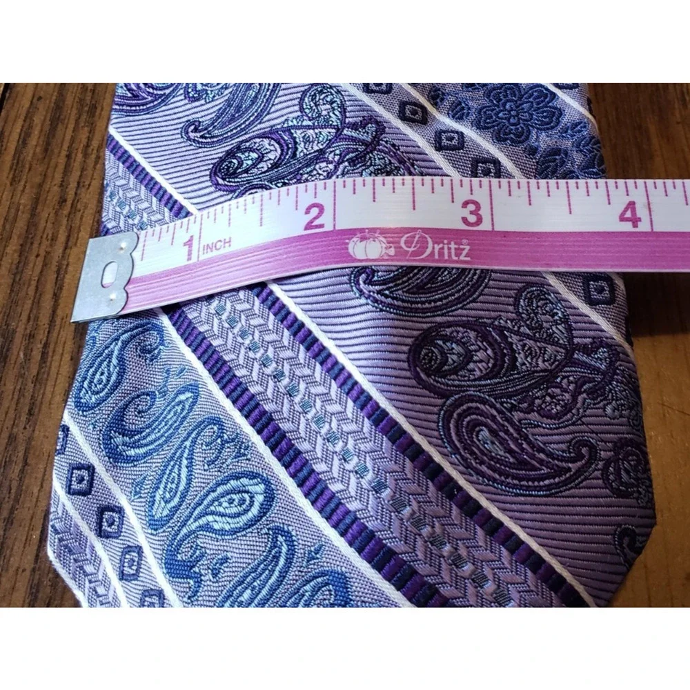 Bachrach 100% Silk Necktie Purple Striped Paisley Pattern Tie